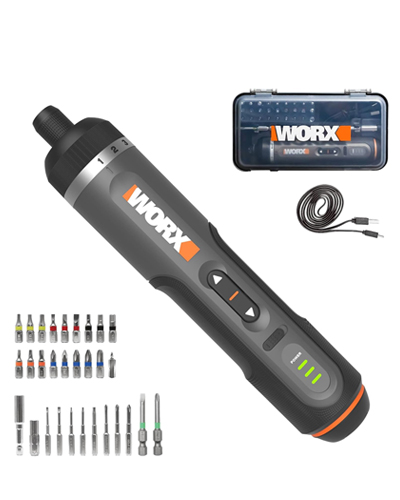 WORX WX242L 4V Lithium Screwdriver - 30-Piece Accessory Kit - Cordless Electric Driver - Rechargeable Battery - Black/Silver - Home DIY, Assembly, Furniture Installation, Repairs, Professional Use